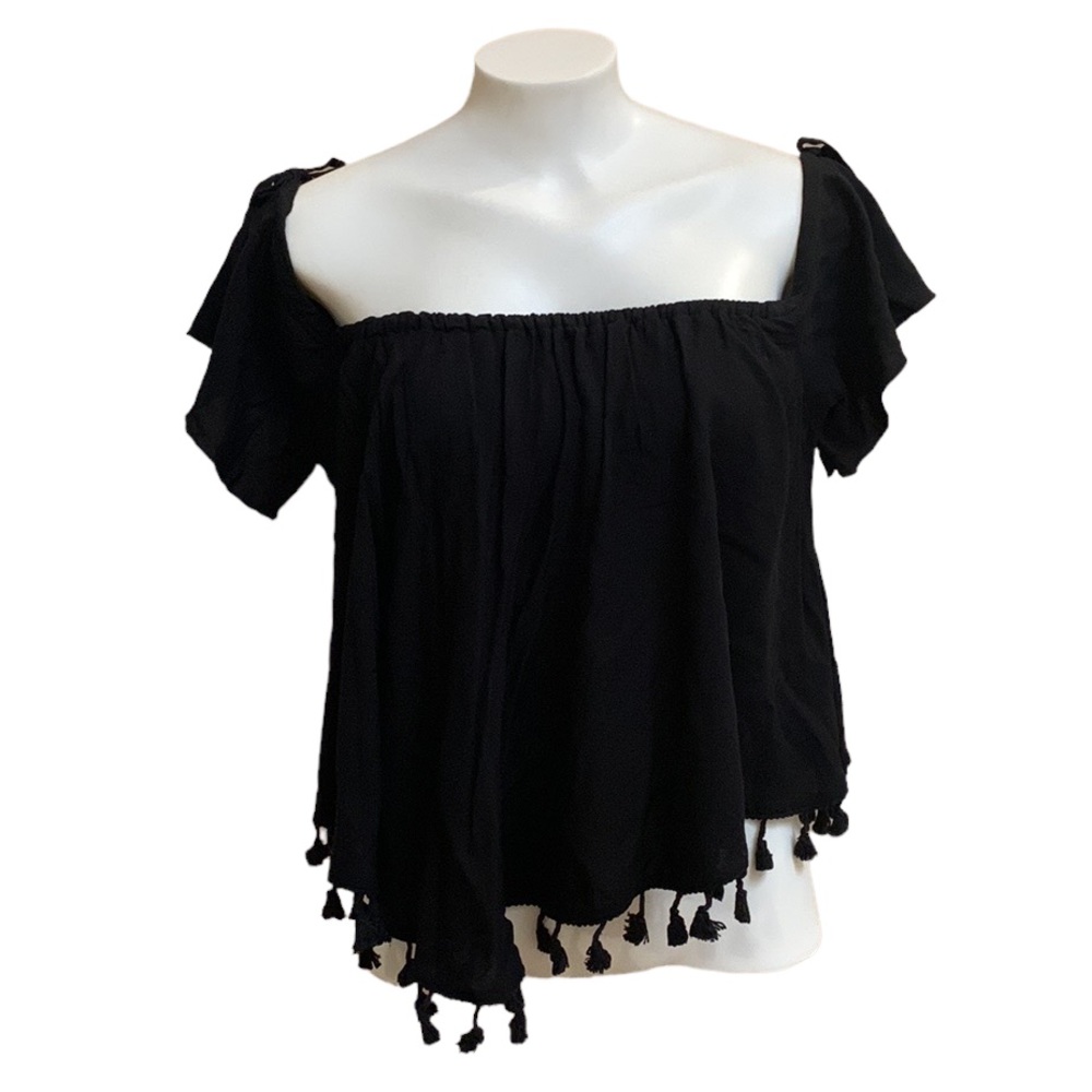 🎉 KHUSH Black Bandana Fringe Top, size XS